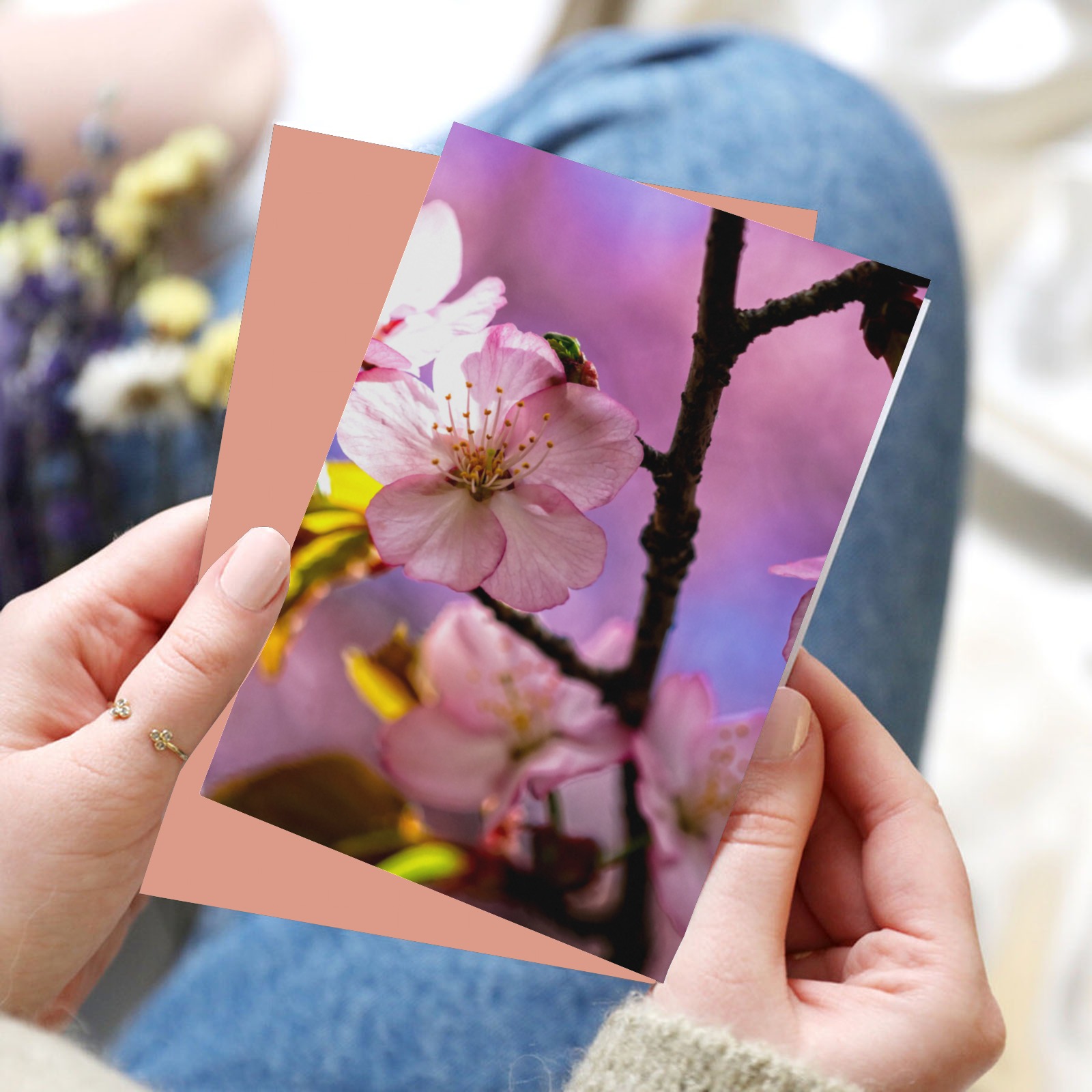 Sakura cherry flowers bloom in the secret garden. Greeting Card 8"x6"