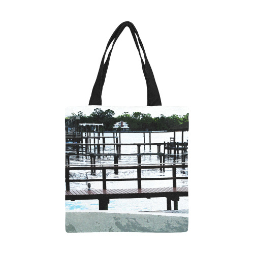 Docks On The River 7580 All Over Print Canvas Tote Bag/Small (Model 1697)