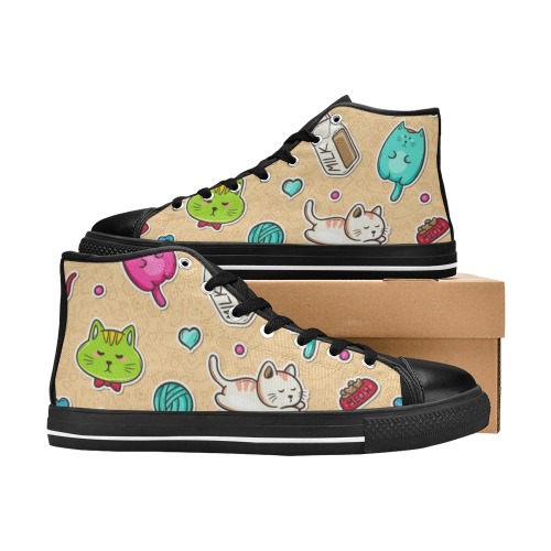 Cats And Milk Pattern Women's Classic High Top Canvas Shoes (Model 017)