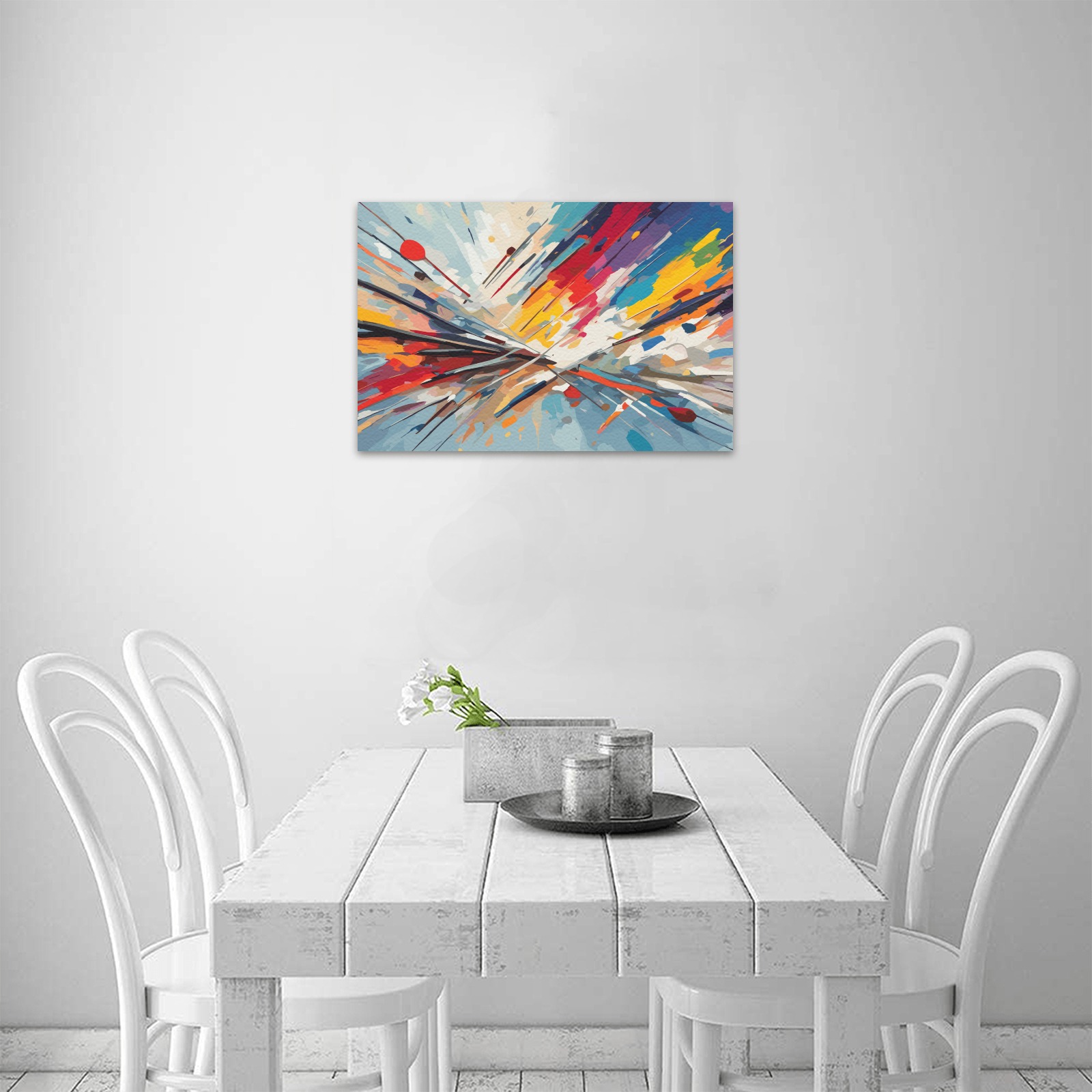 Artistic abstract art of colors on blue and beige Upgraded Canvas Print 18"x12"