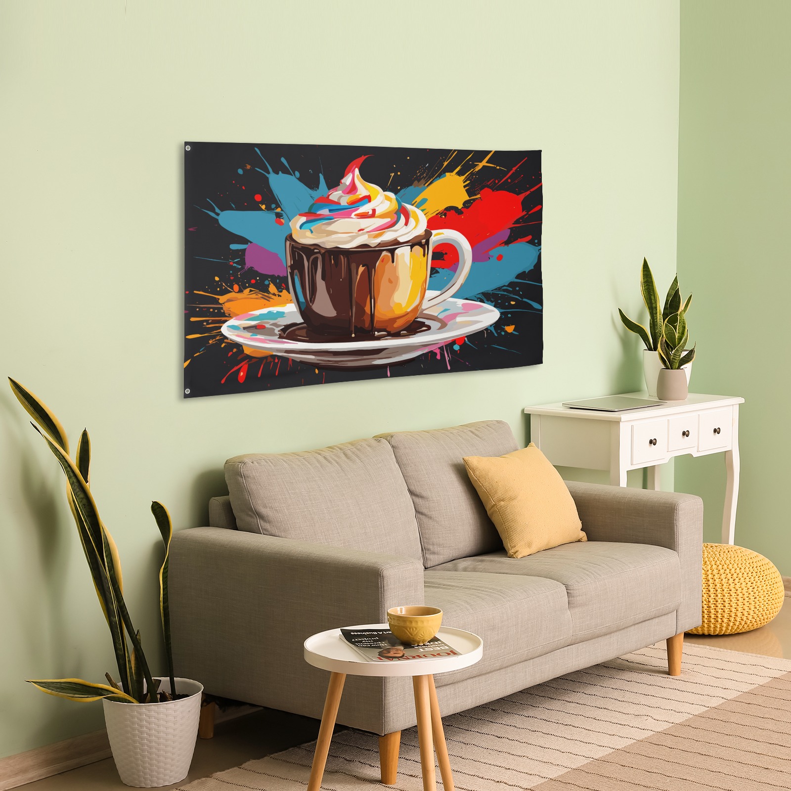 Hot chocolate and colorful cream in a cup art House Flag 56"x34.5"