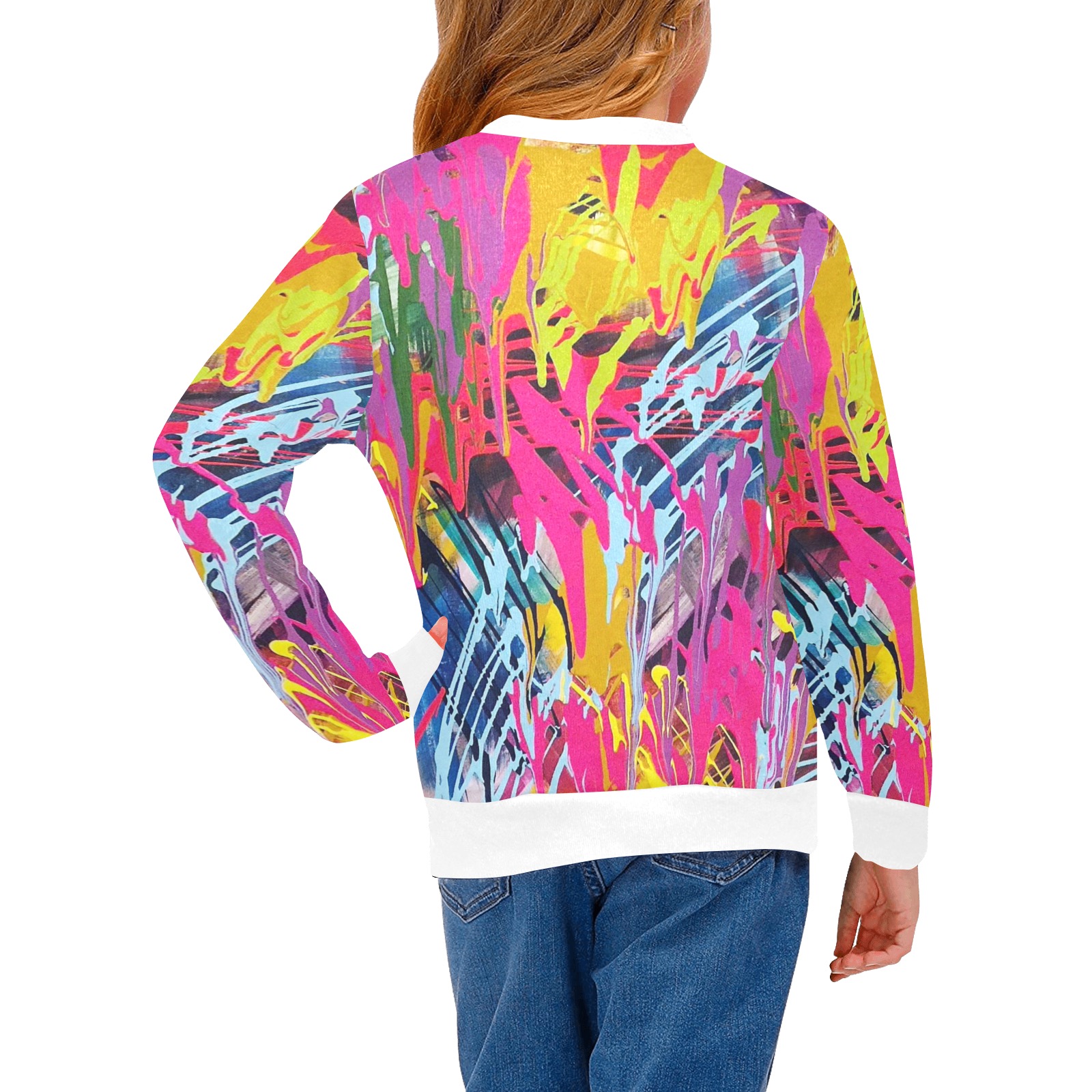 Wondering Girls' All Over Print Crew Neck Sweater (Model H49)