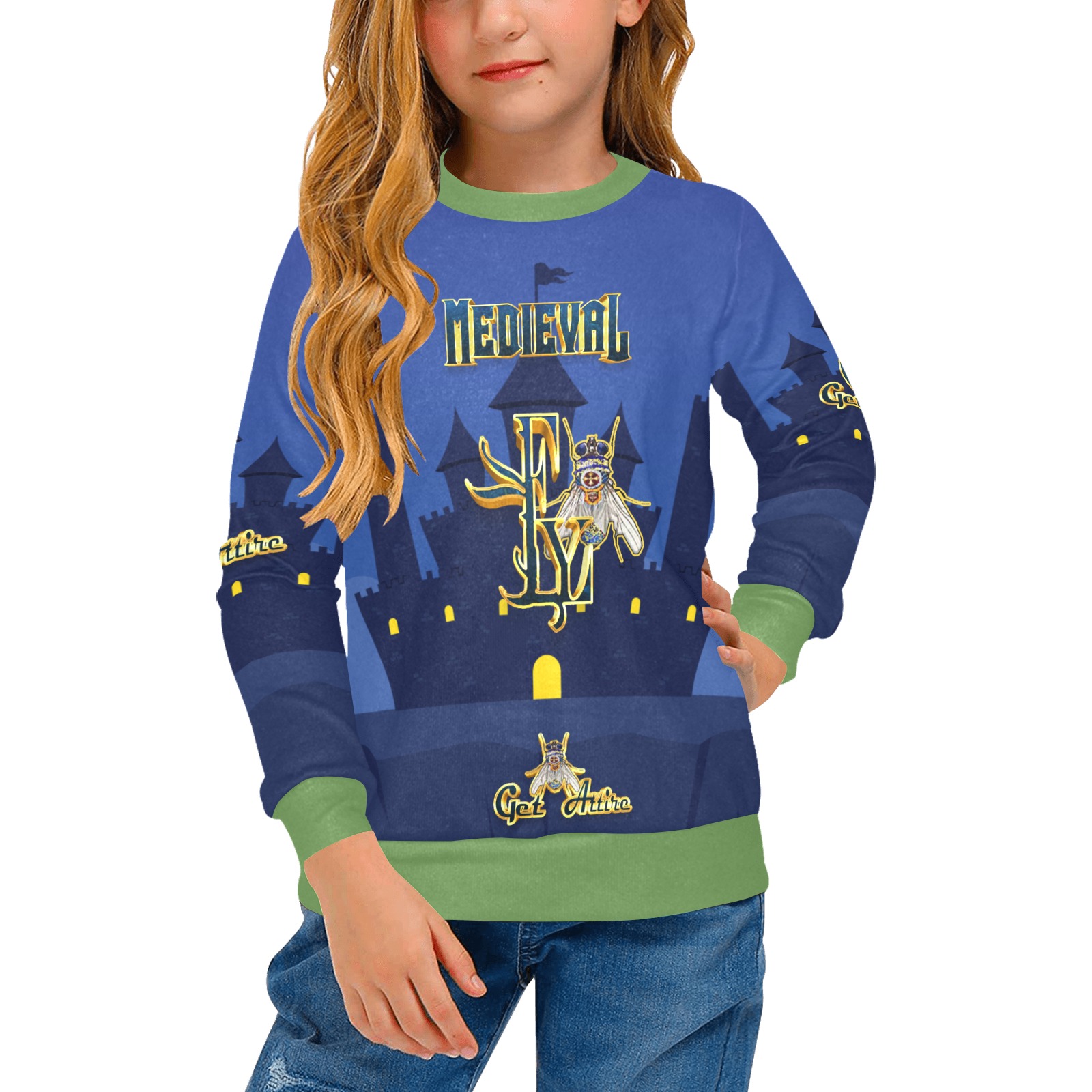 Medieval Collectable Fly Girls' All Over Print Crew Neck Sweater (Model H49)