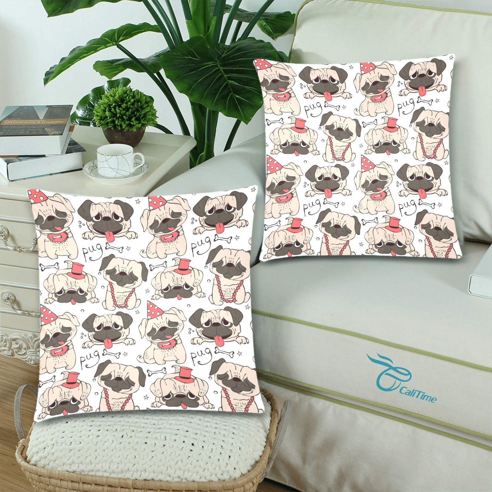 Pugs Custom Zippered Pillow Cases 18"x 18" (Twin Sides) (Set of 2)