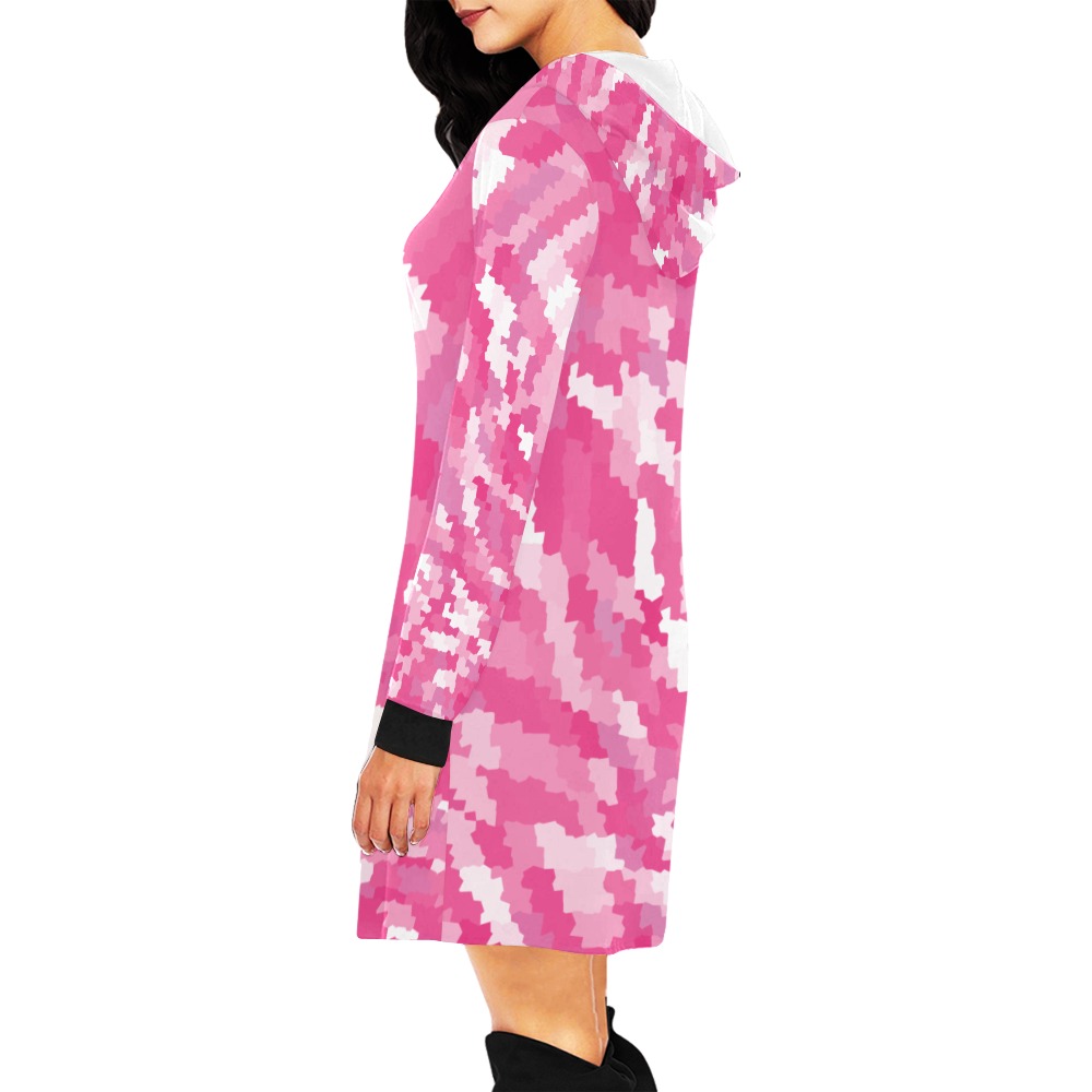 Pink Jagged Edge Abstract All Over Print Hoodie Mini Dress (Model H27)