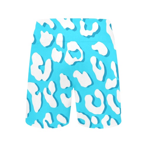 White Leopard Print Light Blue Men's Mid-Length Beach Shorts (Model L47)