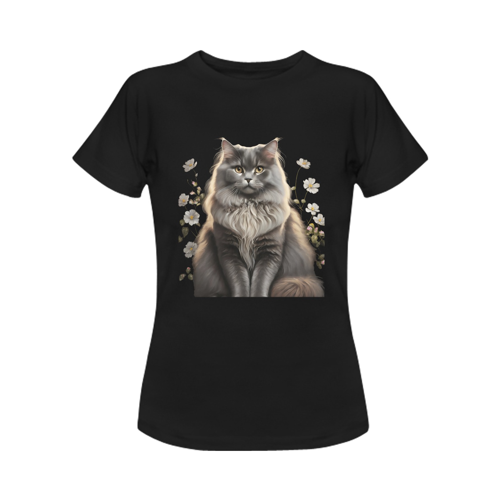 longhair cat, black background Women's T-Shirt in USA Size (Front Printing Only)