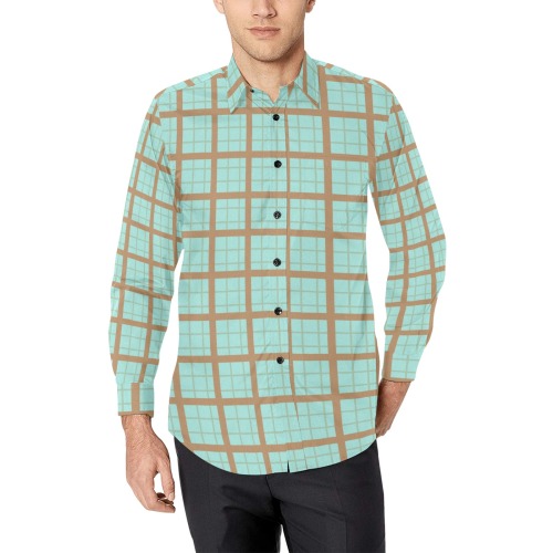 glacial and brown Men's All Over Print Casual Dress Shirt (Model T61)