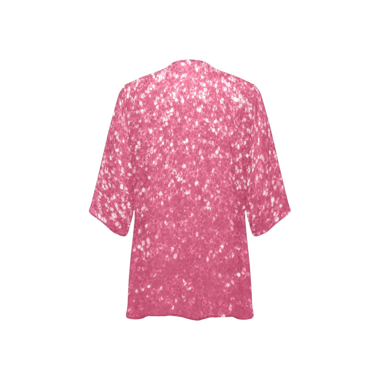 Magenta light pink red faux sparkles glitter Women's Kimono Chiffon Cover Ups (Model H51)