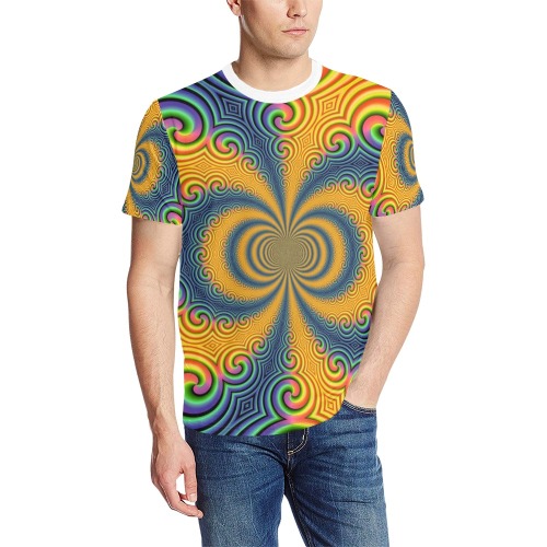 Psychedelic Men's All Over Print T-Shirt (Solid Color Neck) (Model T63)