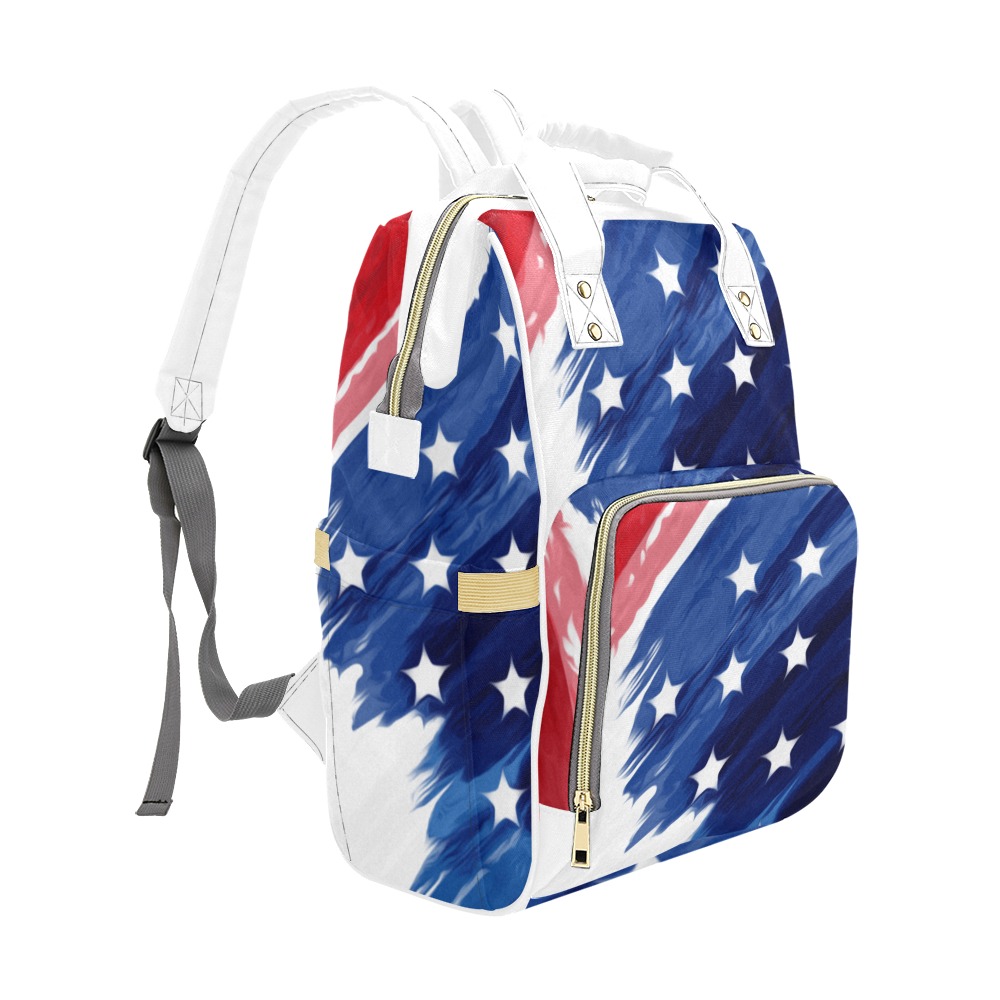 4th of July w/White Multi-Function Diaper Backpack/Diaper Bag (Model 1688)