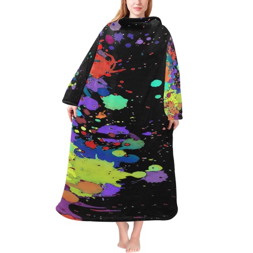 CRAZY multicolored SPLASHES / SPLATTER / SPRINKLE Blanket Robe with Sleeves for Adults