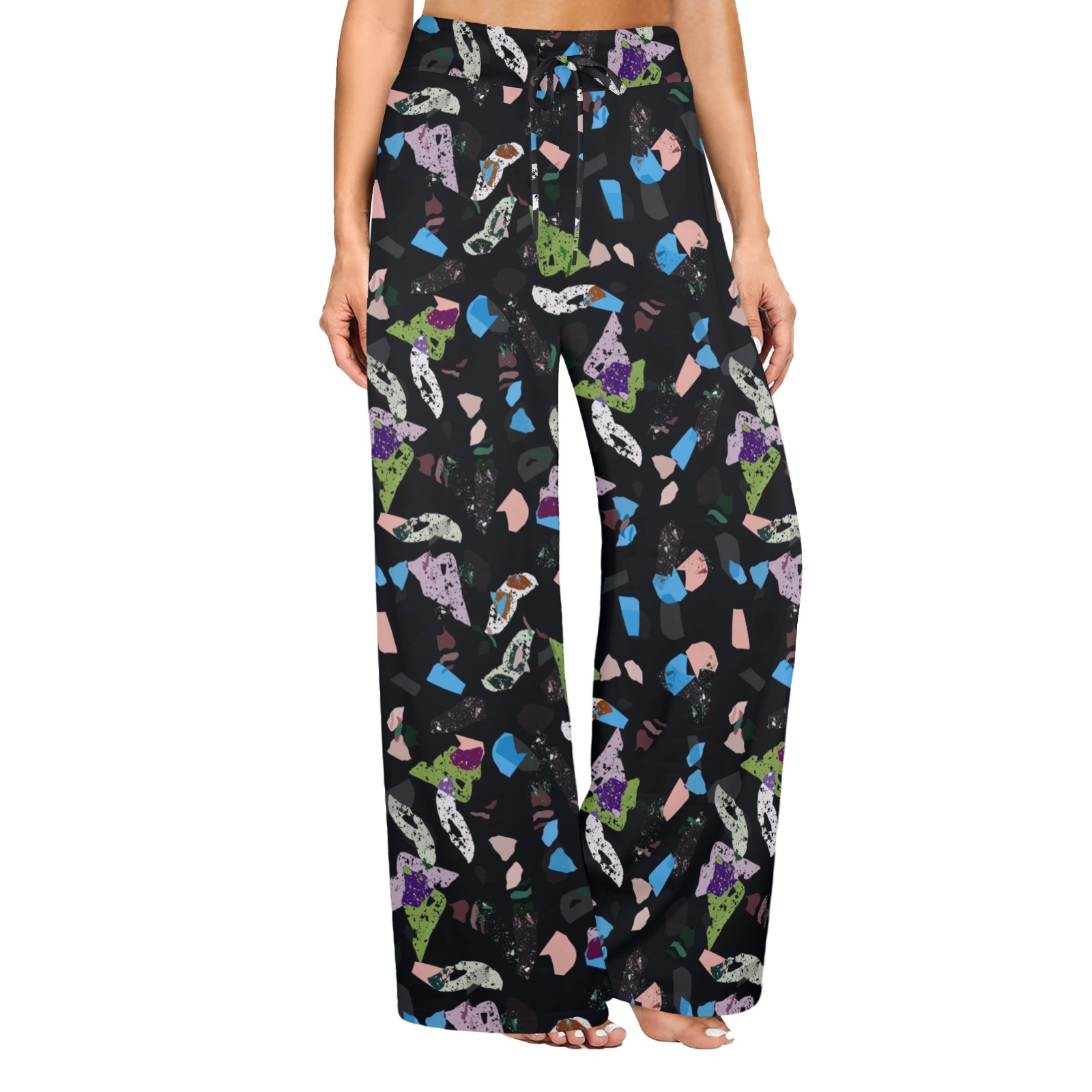 Dark abstract terrazzo Women's Wide Leg Lounge Pants (Model L77)