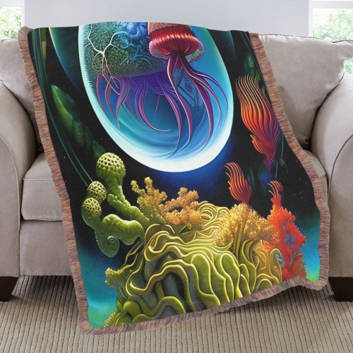 Out Of This World Spheres jellyfish Ultra-Soft Fringe Blanket 40"x50" (Mixed Green)