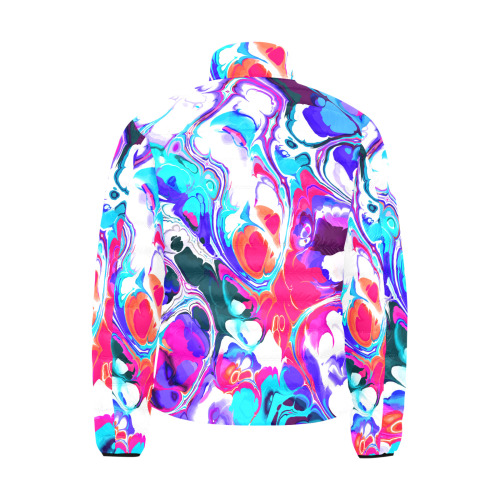 Blue White Pink Liquid Flowing Marbled Ink Abstract Men's Stand Collar Padded Jacket (Model H41)
