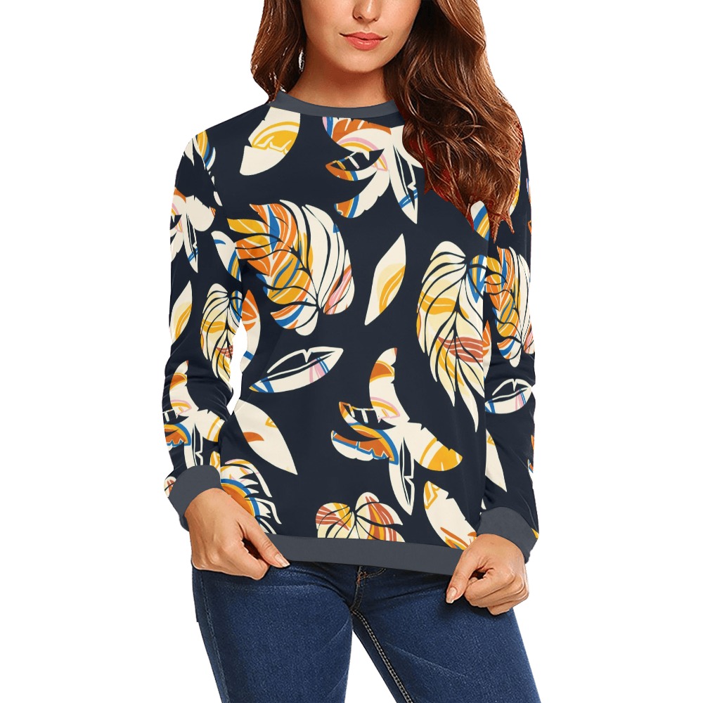 Dark modern leaf tropical SST All Over Print Crewneck Sweatshirt for Women (Model H18)