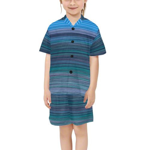 Abstract Blue Horizontal Stripes Little Girls' V-Neck Short Pajama Set