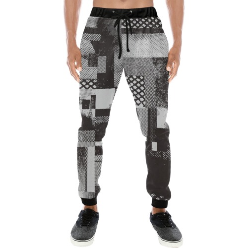 Black and Gray Grunge Casual Sweatpants Men's All Over Print Sweatpants (Model L11)