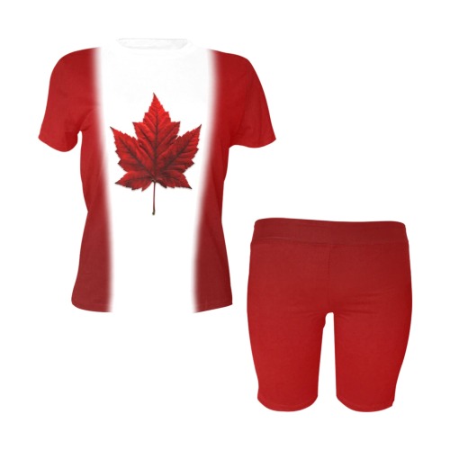 Canada Flag Yoga Set Top & Shorts Women's Short Yoga Set