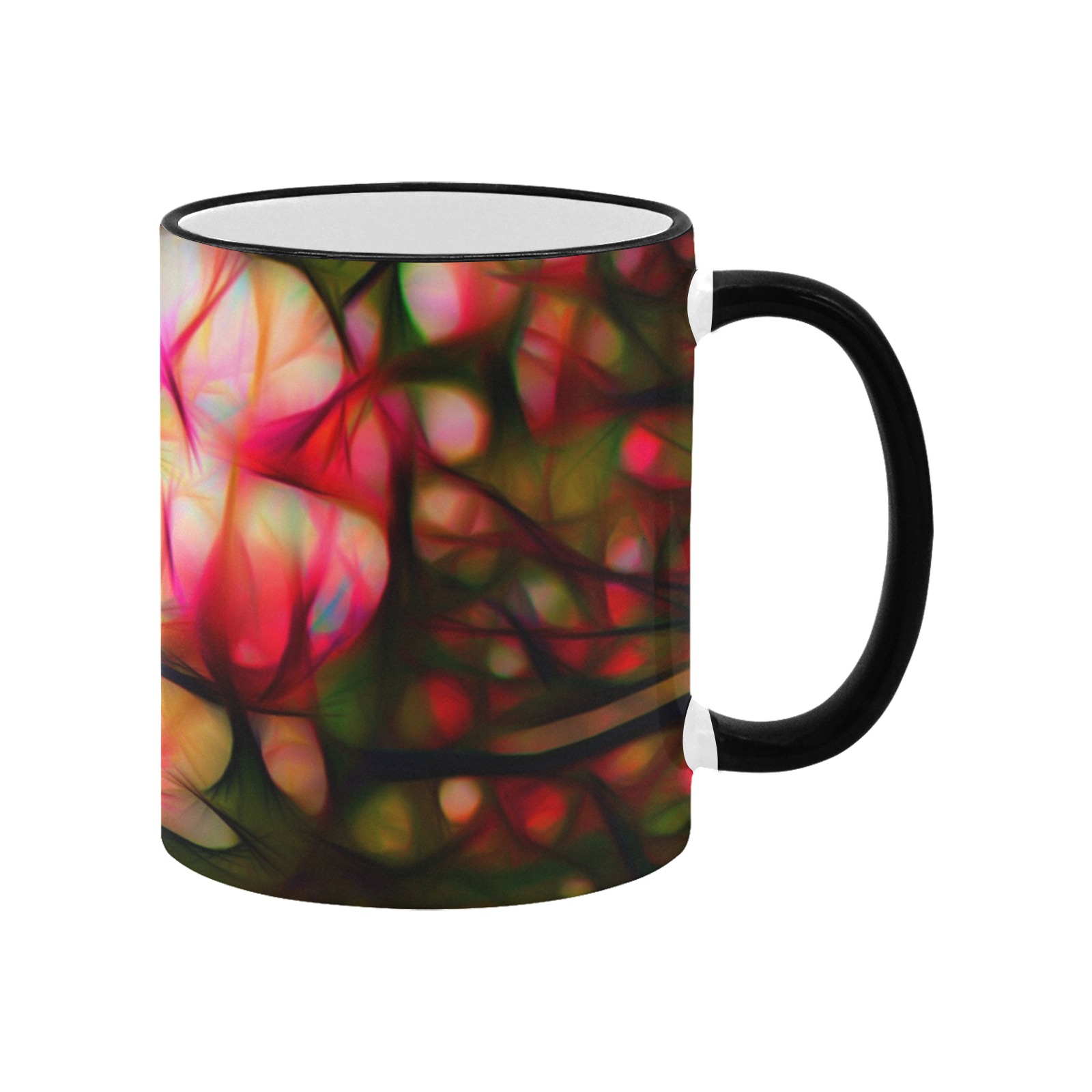 Artistic Pink and White Flowers Custom Edge Color Mug (11oz)