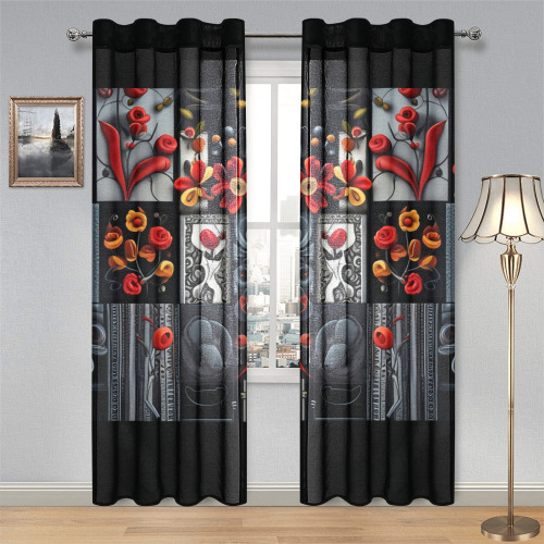 Rose Garden Gauze Curtain 28"x84" (Two-Piece)