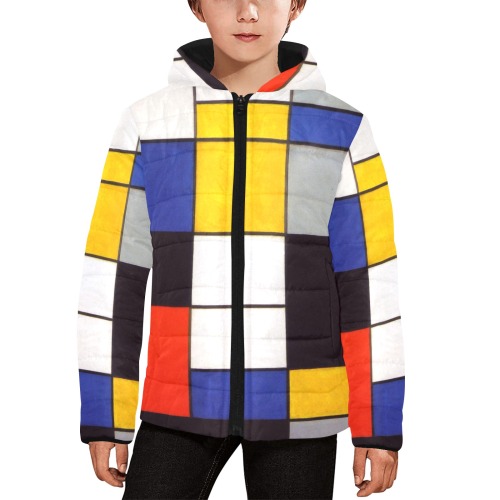 Composition A by Piet Mondrian Kids' Padded Hooded Jacket (Model H45)