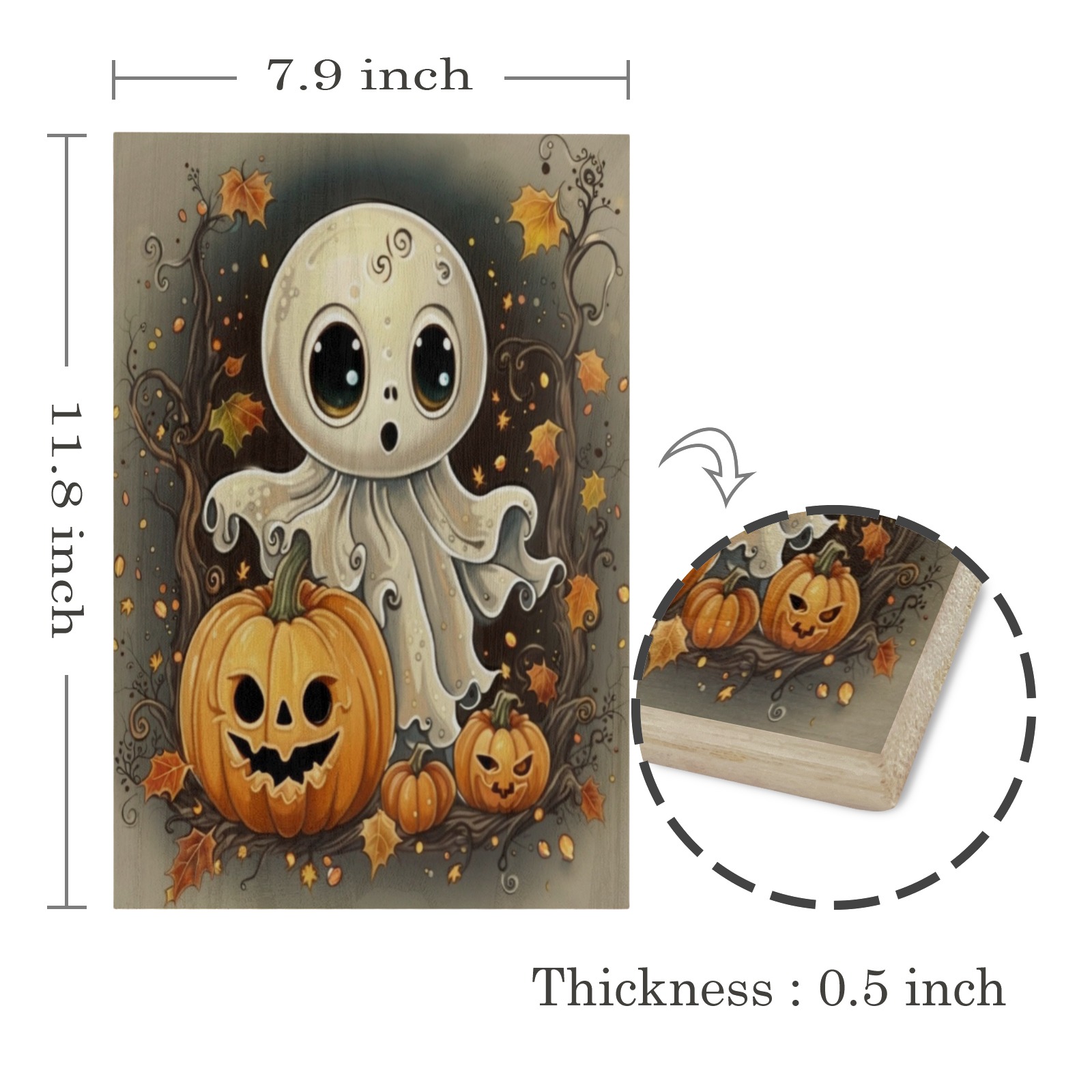 Halloween Ghost Wood Print 8"x12"