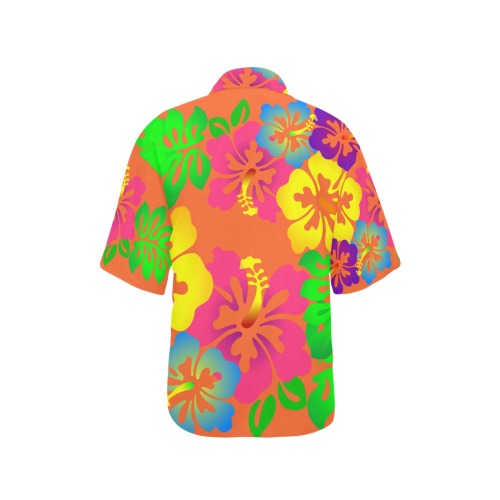 Hibiscus Hawaiian Flowers on Orange All Over Print Hawaiian Shirt for Women (Model T58)
