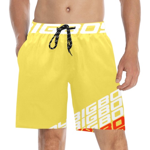 BXB YELLOW WHT SHORTS Men's Mid-Length Beach Shorts (Model L51)