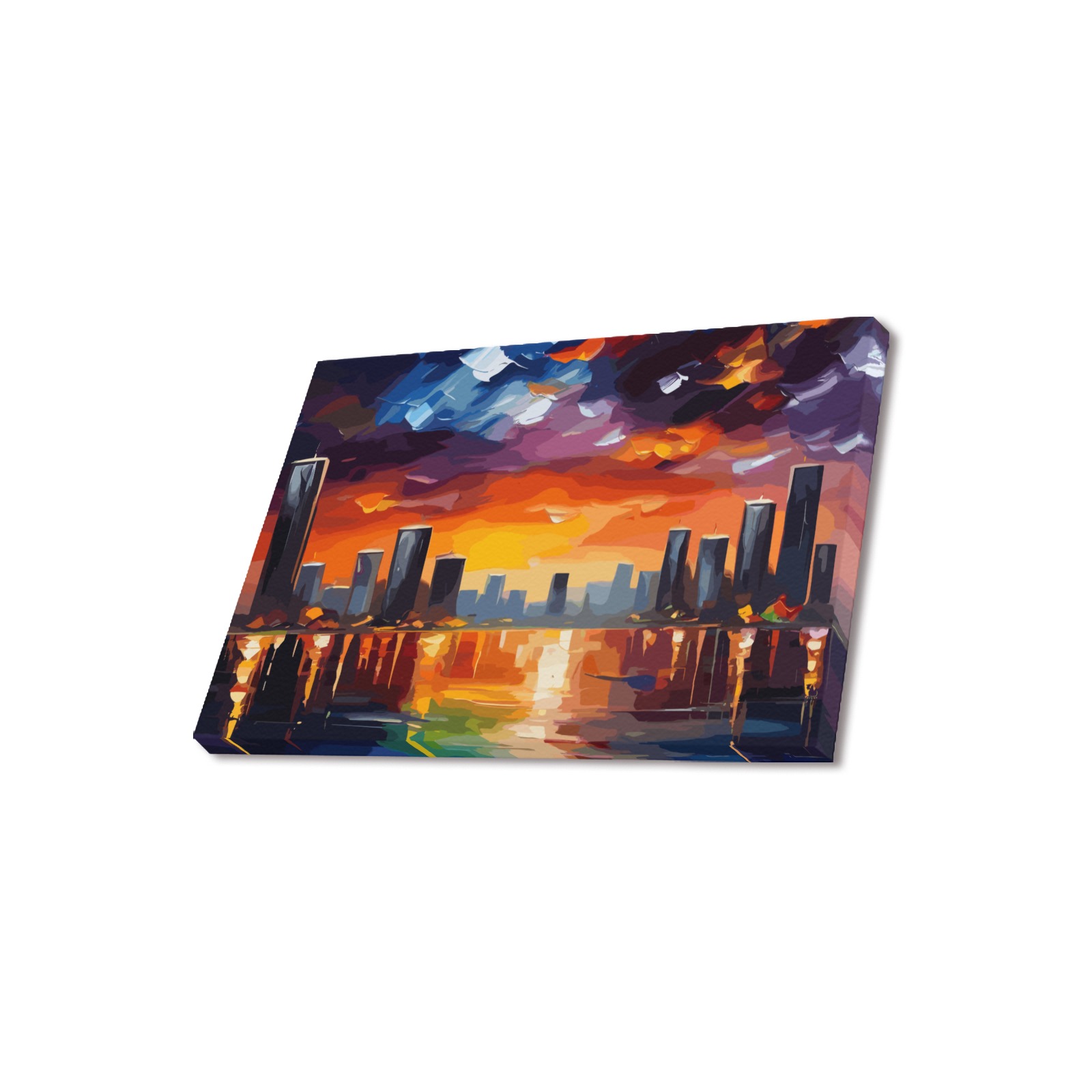 Fantasy megapolis by the sea. Dramatic sunset art. Upgraded Canvas Print 18"x12"