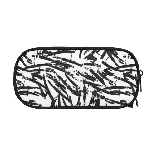Brush Stroke Black and White Pencil Pouch/Large (Model 1680)