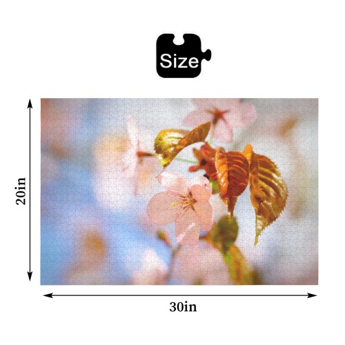 Orange leaves and pink petals of sakura cherry. 1000-Piece Wooden Jigsaw Puzzle (Horizontal)