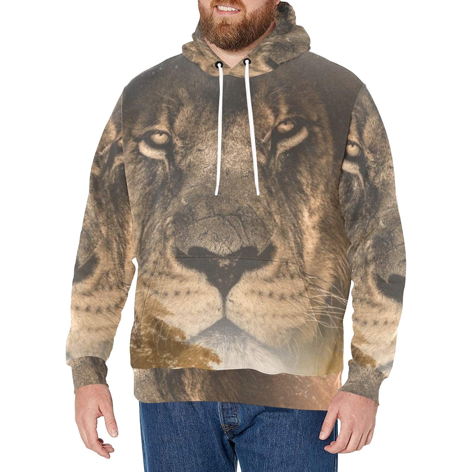 Lion Men's Long Sleeve Fleece Hoodie (Model H55)