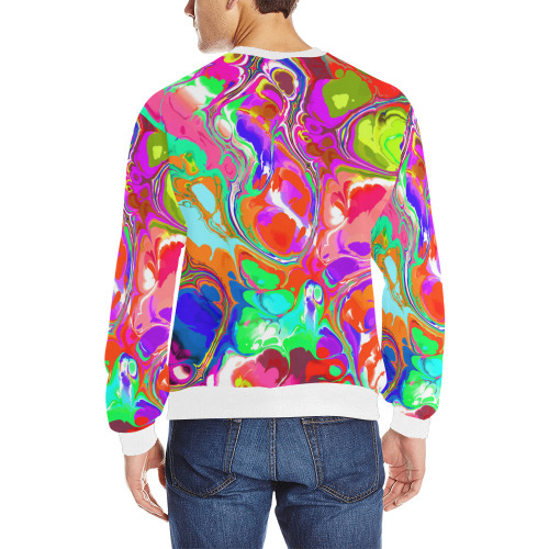 Psychedelic Abstract Marble Artistic Dynamic Paint Art Men's Rib Cuff Crew Neck Sweatshirt (Model H34)