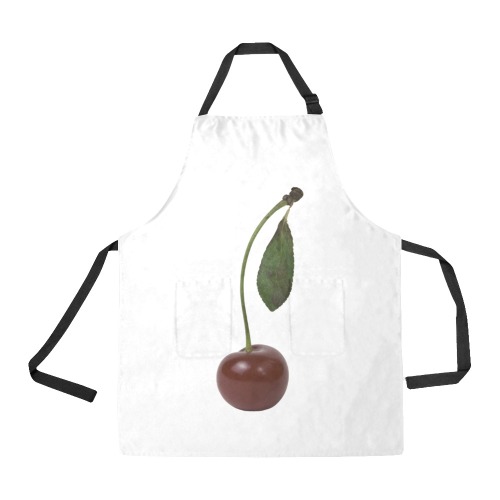 Red cherry berry with a stem and a green leaf. All Over Print Apron