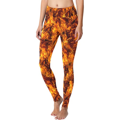 Fire and Flames Pattern Big Size Workout Leggings (Model L43)