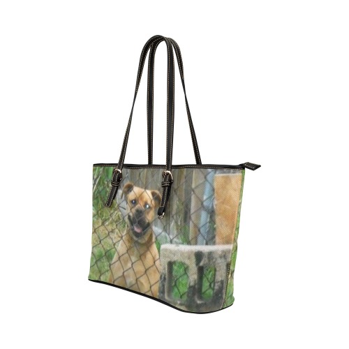A Smiling Dog Leather Tote Bag/Small (Model 1651)