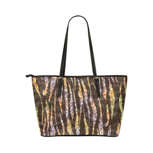 Rainbow Zebra Leather Tote Bag/Large (Model 1651)