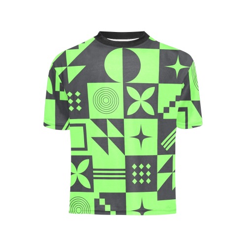 Neon Green Geo Abstract Big Boys' All Over Print Crew Neck T-Shirt (Model T40-2)