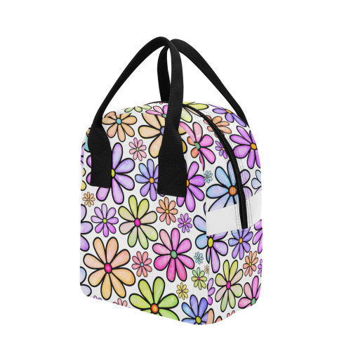 Watercolor Rainbow Doodle Daisy Flower Pattern Zipper Lunch Bag (Model 1689)