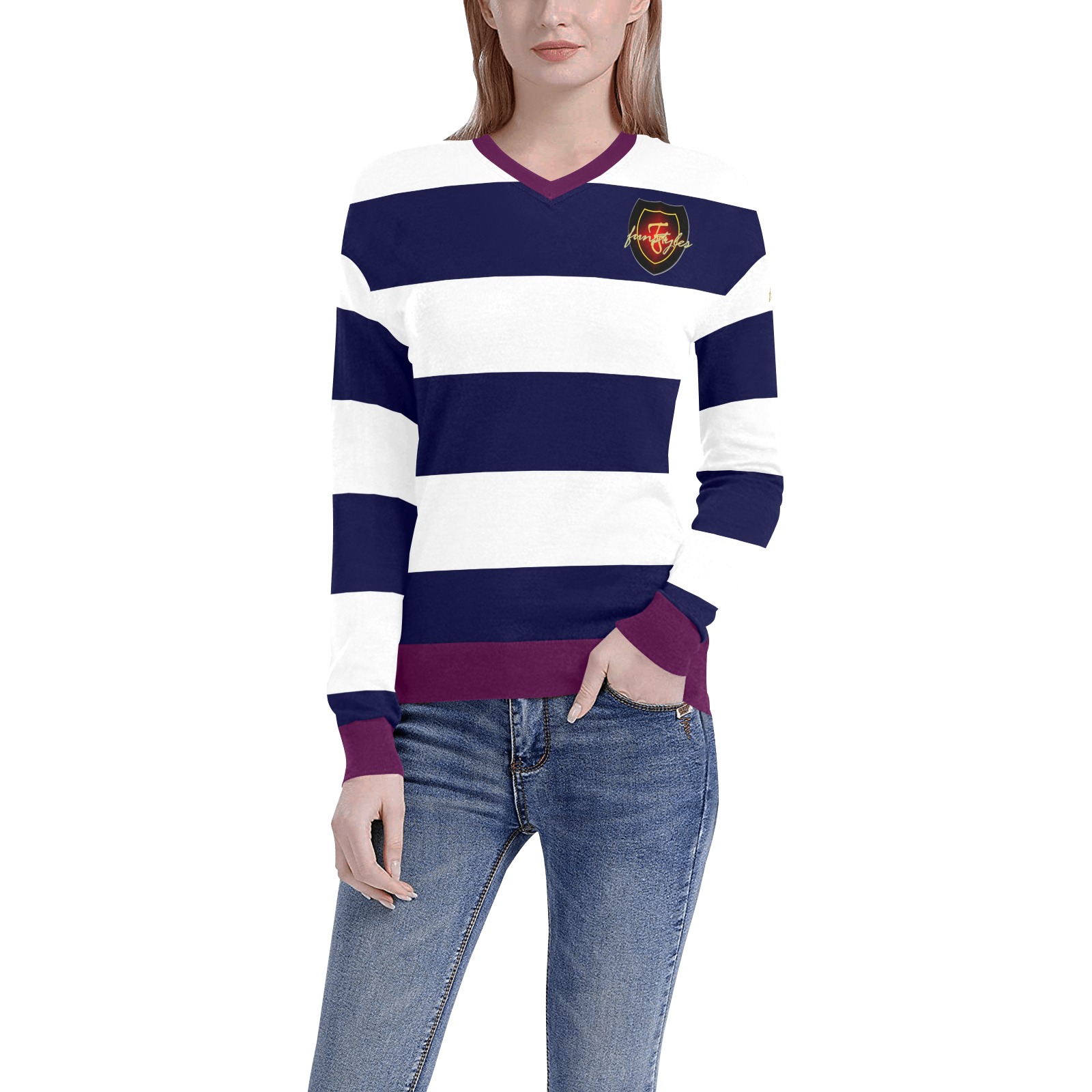 Nautical Women's All Over Print V-Neck Sweater (Model H48)