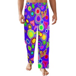 Groovy Hearts and Flowers Blue Men's Pajama Trousers Without Pockets