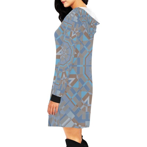 Gray and Brown Kaleidoscope Geometric All Over Print Hoodie Mini Dress (Model H27)