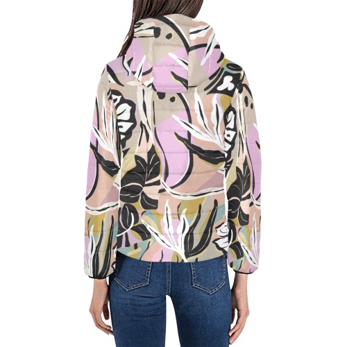 Tropical modern simple graphic Women's Padded Hooded Jacket (Model H46)