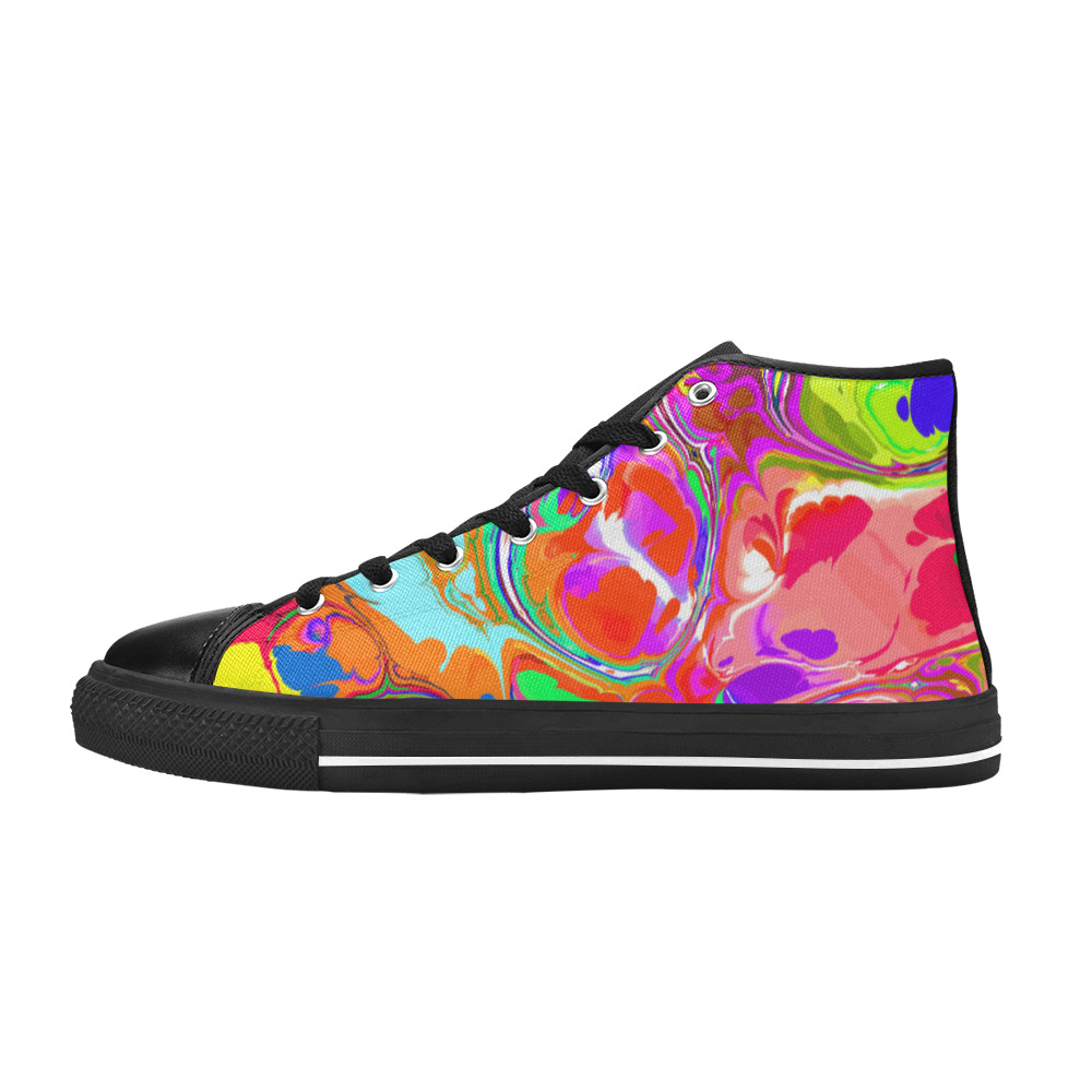 Psychedelic Abstract Marble Artistic Dynamic Paint Art Women's Classic High Top Canvas Shoes (Model 017)