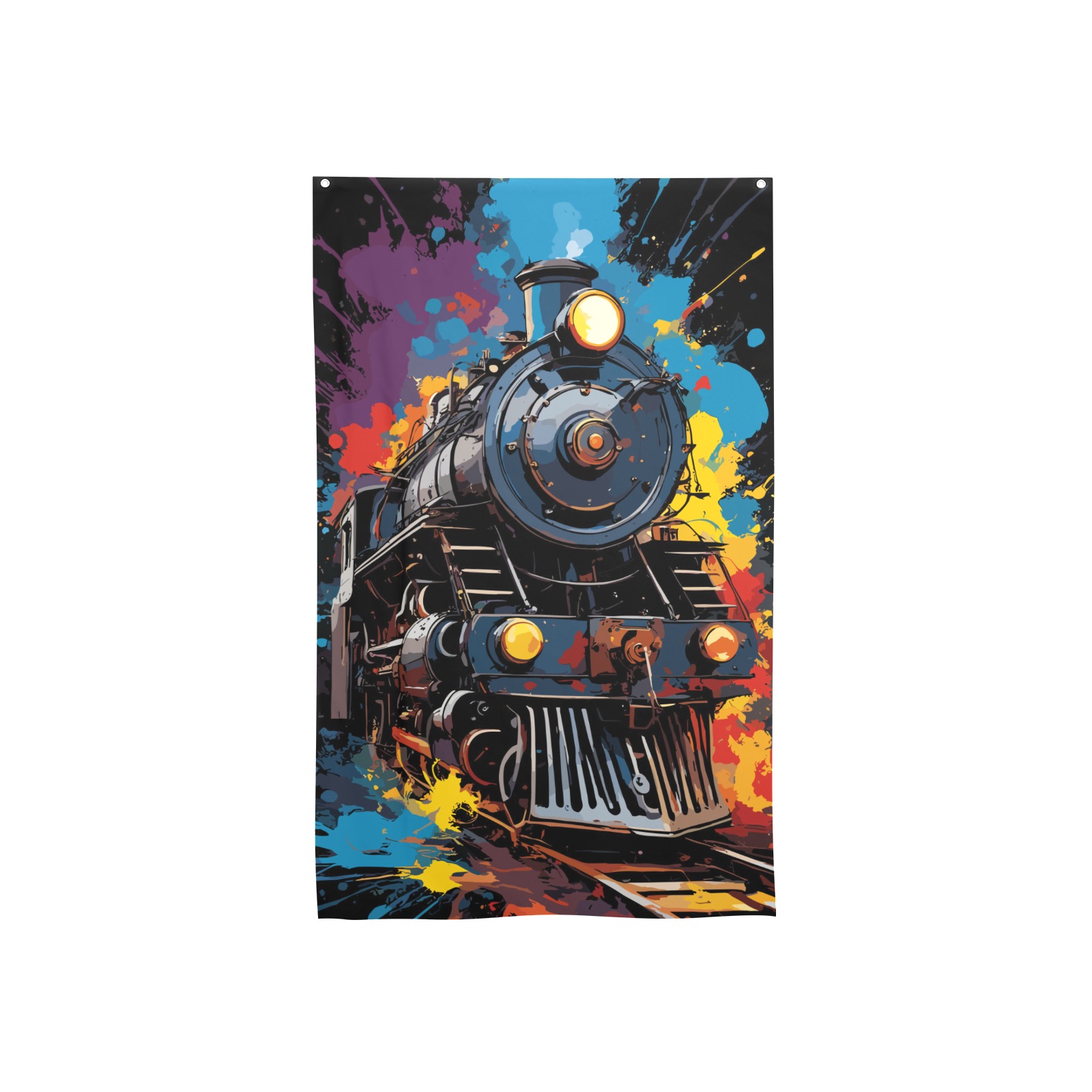 Fantasy steam engine, cool colorful railroad art House Flag 34.5"x56"