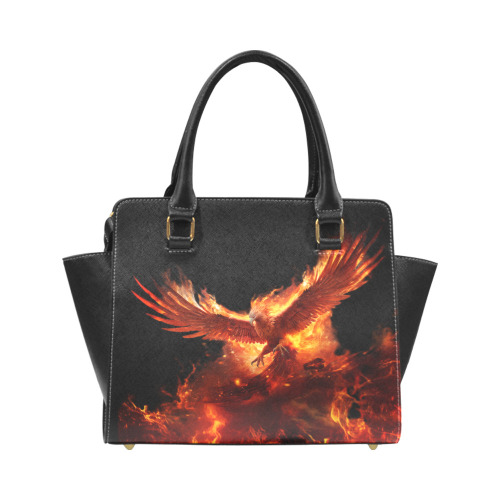 Phoenix Rising on Black Rivet Shoulder Handbag (Model 1645)