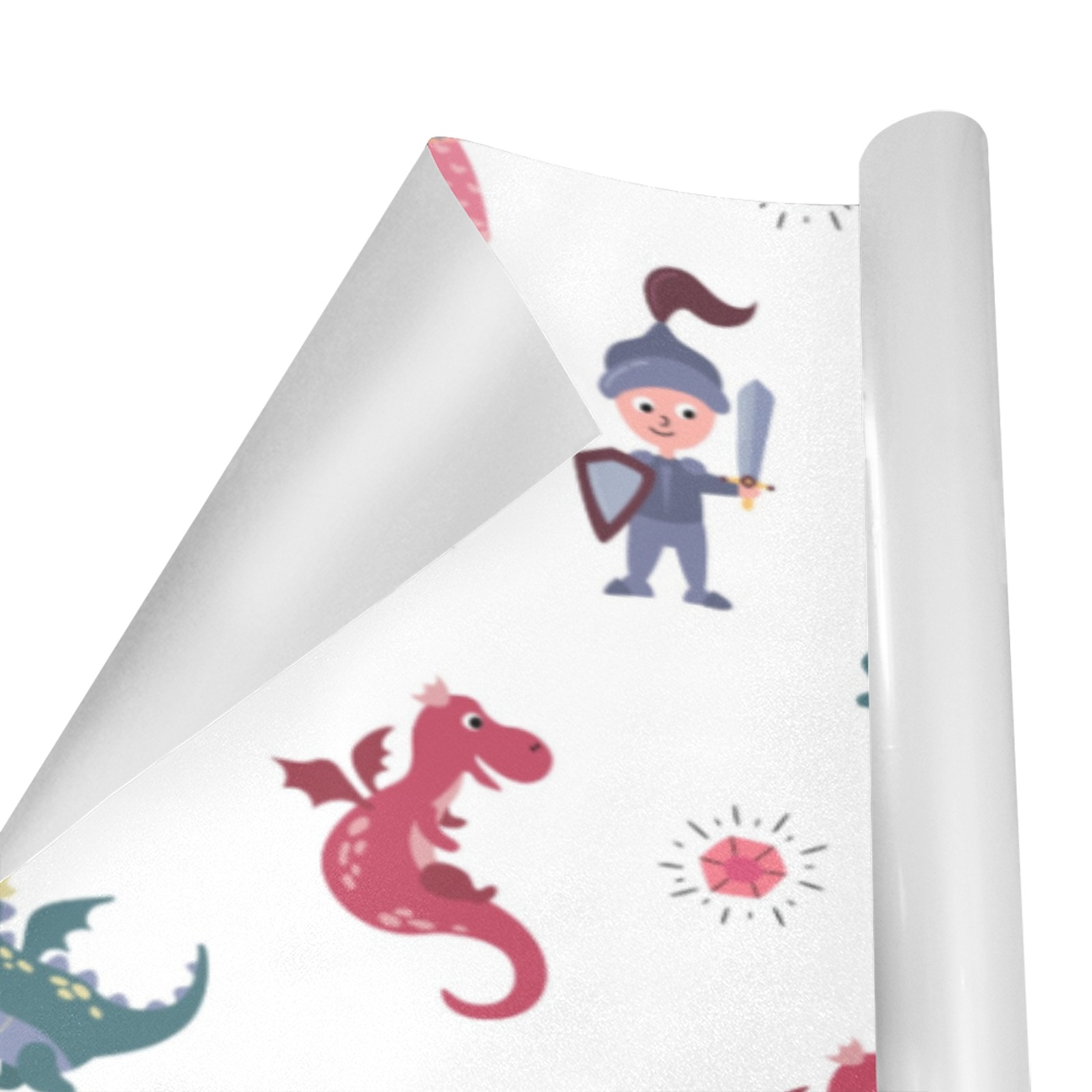 Kids Knight And Dragon Pattern Gift Wrapping Paper 58"x 23" (1 Roll)