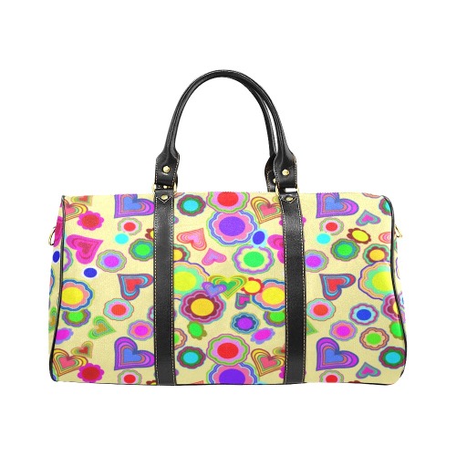 Groovy Hearts and Flowers Yellow New Waterproof Travel Bag/Small (Model 1639)