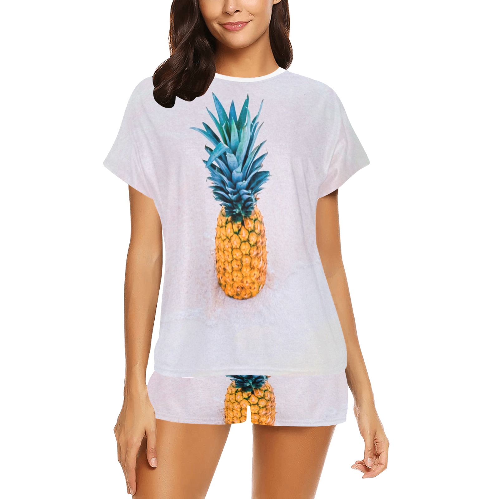 Pineapple on the pink beach Women's Short Pajama Set